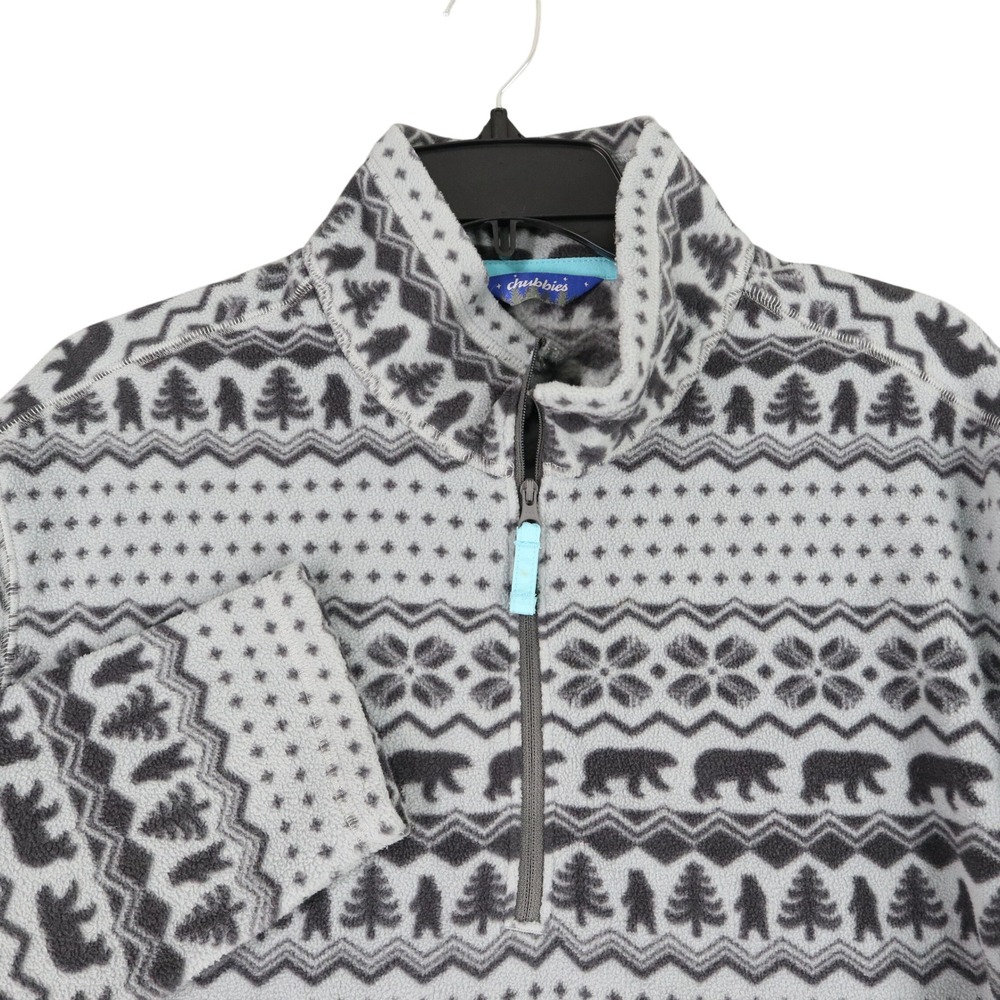 Chubbies Fair Isle Bear Print Fleece Pullover Mens M Quarter Zip Nordic Sweater